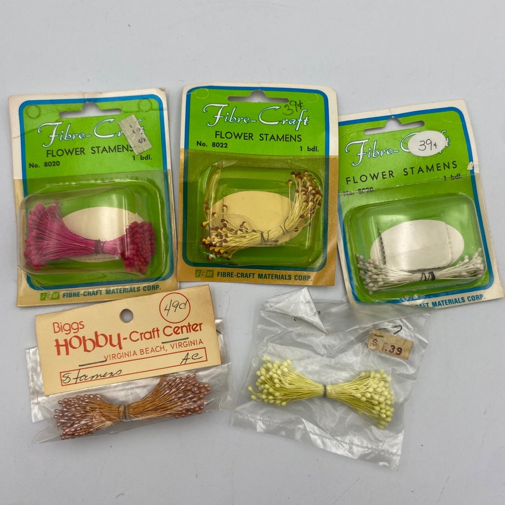 Vintage Fibre-Craft Flower Stamens Pips Lot 5 Bundles Millinery Floral Crafting